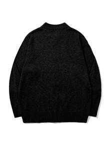 Cardigan tricotat pentru bărbați, simplu, culoare solidă, casual, lejer, cu mânecă lungă și fermoar, toamnă/iarnă - Negru - Vizualizare 4