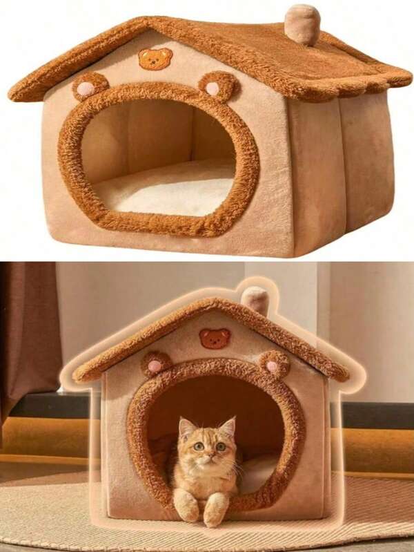 1pc Pet House, Pet Nest, Unique Small Villa Pet House, Suitable For All Seasons, Fully Enclosed Pet Nest, Non-Slip Bottom, Suitable For Cats, Dogs, Rabbits, Squirrels And Other Pets, Also Suitable For Outdoor, Yard, Home, Room, Gift, Christmas