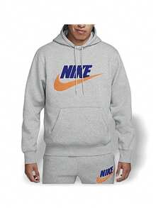 Nike Club Fleece 男式连帽衫 健身房日常下班后休闲旅行通勤轻质羊毛衬里超大版型可调节抽绳亲肤易清洁灰色 FN3104-063 - 灰色 - 查看 5