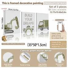 3er-Set Wandkunst mit Fahrzeug-Motiven, Transportthema, Traumwelt-Raumfahrt, Kinderzimmer Wandkunst LKW-Thema, Jungen-Kinderzimmer Dekoration, grüne Kinderraum Kunst, gerahmte Wandkunst für Wohnzimmer, dekorative Kunst, Raumdekoration, Heimdekoration, Wanddekoration, Badezimmerdekoration