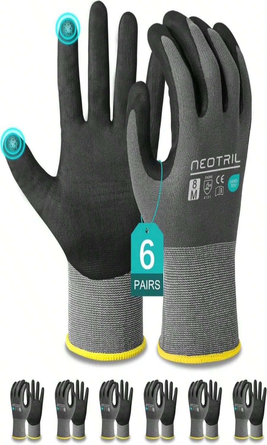 NEOTRIL Safety Work Gloves MicroFoam Nitrile Coated-3_6_12_36 Pairs,Breathable Nylon Working Gloves For Men Women - ColorD - 查看 1