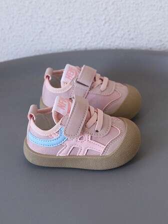 1 Pair Kids Canvas Shoes With Contrast Color Decoration, Strap, Low-Top Flat Style Casual Sneakers, Suitable For Daily Wear [Please Select Size Based On Actual Foot Length (Cm)]