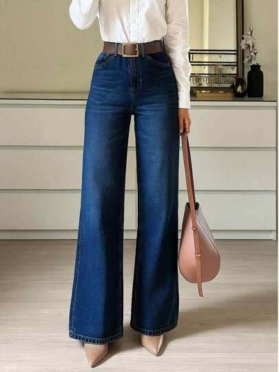 9650# Elastyczne spodnie jeansowe, proste nogawki, eleganckie i modne, codzienne i uniwersalne, szerokie nogawki, damskie spodnie jeansowe z rozszerzanymi nogawkami