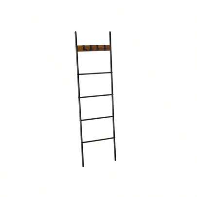 Blanket Ladder, 5-Tier Ladder Shelf, 44 X 160 Cm, Space-Saving Towel Rack With Metal Frame, 4 Hooks, Industrial Style Organiser
