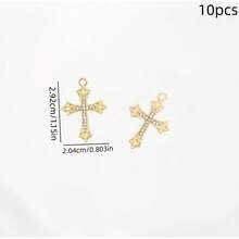10/20pcs Fashionable Full Rhinestone Cross Zinc Alloy Small Pendant DIY Earrings, Necklace, Bracelet Jewelry Accessories - Gold - View 7
