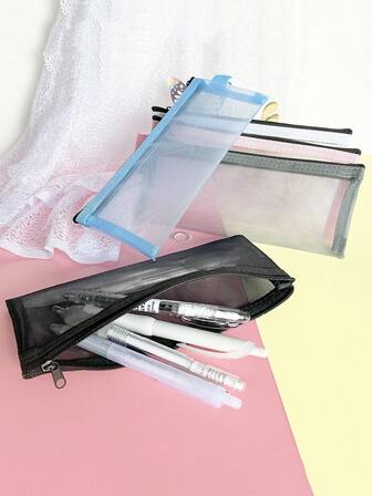 1PC Random Color Makeup Brush Travel Case Cosmetic Toiletry Bag Organizer For Men Women Beauty Tools Zipper Mesh Pouch Wash Storage Pencil Bag