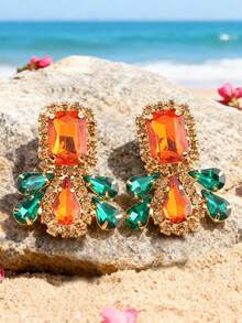 sehuoran 1 Cặp bông tai kẹp bằng hợp kim đồng đính đá Rhinestone, kẹp bông tai thủy tinh chất lượng cao dành cho phụ nữ đeo hàng ngày - E1662 - Xem 5