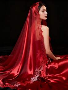 1pc Silky Red Satin Fabric, Faux Silk Draping Material, Dress Lining, DIY Clothing Fabric - Red - View 8