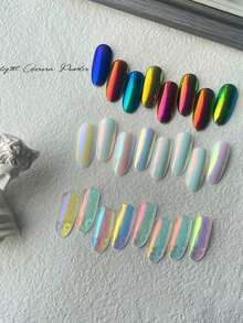 8pcs/Set Super Bright Mirror Effect Pearl Bottle Nail Powder Set | Holographic Rainbow Effect For Nail Art And DIY Decoration, Nail Art Decoration - 彩色 - 查看 4