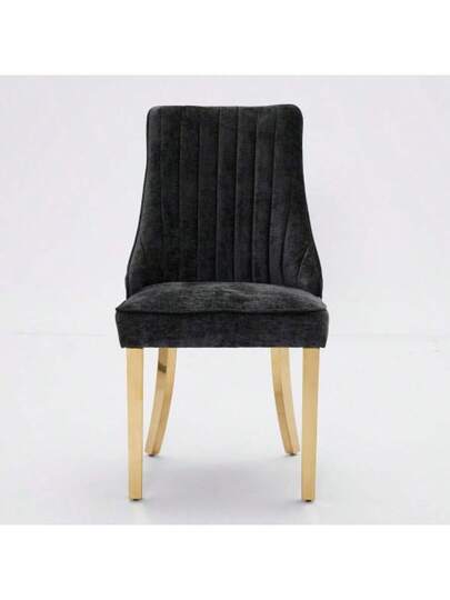 Rayon Cloth Flocking Linen Dining Chairs Channel Kitchen Dinner Stoel Comfy Fabric Upholstered Accent Room Curved Solid Wood Legs,Set Of (Beige), DE1847BG view 3