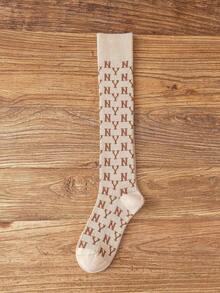 1 Pair Women's Long Socks, Ins Korean Style NY High Tube Socks, Retro College Style, Autumn/Winter