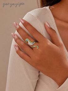 1pc Women's Stainless Steel 18K Gold Plated Vintage Exaggerated Seahorse Snake Ring, Women's Daily Accessory