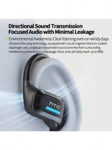 HTC Auriculares Bluetooth NE02 cómodos y estables con ganchos de silicona líquida, cable de memoria de níquel-titanio, tecnología de transmisión de sonido direccional y altavoz con revestimiento de película compuesta de titanio, color morado. - Morado - Ver 3