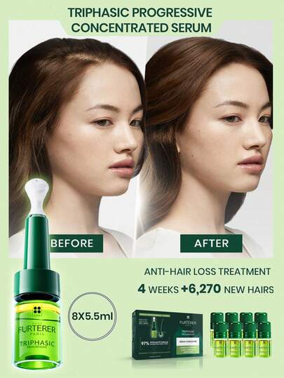 René Furterer TRIPHASIC Progressive Concentrated Serum For Hereditary, Hormonal Thinning Hair | Drug-Free, Receding Hairline, Leave-In | Improves Hair Density & Strength, Anti-Hair Loss, Oil Control | 8 Ct., 30-Day Supply (0.186 Fl.Oz / 5.5ml * 8)