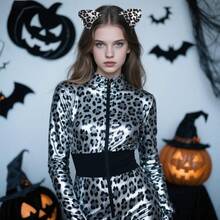 Silver Leopard Headband Glitter Cat Ears Hair Band Cute Leopard Print Hair Accessories For Women Girls Halloween Party Supplies