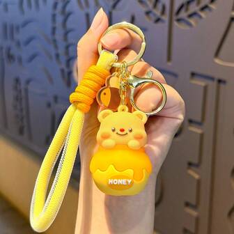 1 pieza Lindo llavero de olla de miel y mantequilla, adecuado para hombres y mujeres, delicada figura de abeja, accesorio de bolso, llavero de peluche de dibujos animados, regalo perfecto para familia, amigos y seres queridos, adornos de bolso, accesorios de coche, ideas de regalo para maestros y hermanas