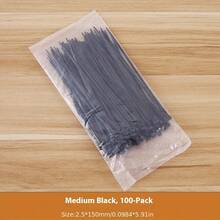 100 قطعة من رباطات الكابلات النايلون ذاتية الإقفال، أربطة تثبيت قوية، رباطات ربط سوداء لتجميع وتنظيم وإدارة الكابلات