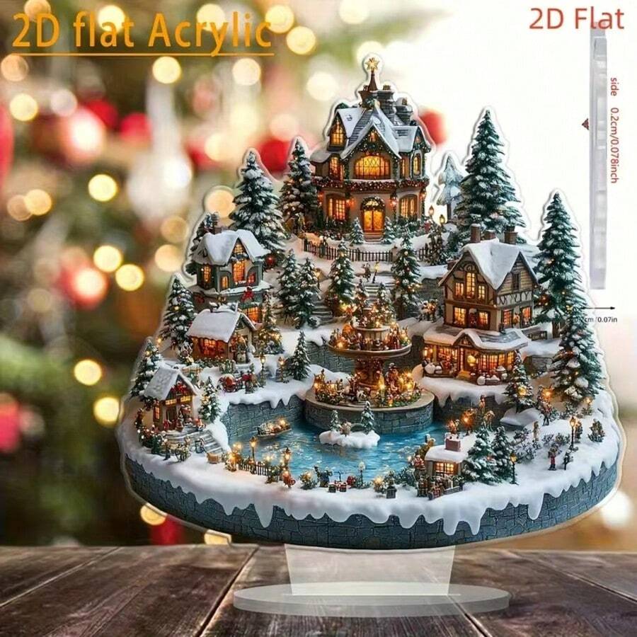 Décoration de village de Noël en acrylique bohème - Ornement de table polyvalent pour la maison, le café, le bureau et la chambre à coucher