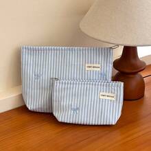 1pc Creative Embroidered Bow Makeup Bag, Large Capacity Cosmetic Organizer Pouch