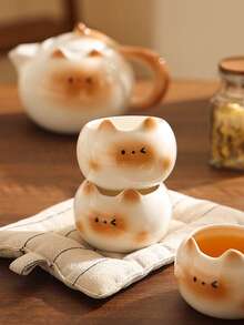 1 pieza Tetera de cerámica con diseño de gato lindo, taza de té de gato siamés, juego de tetera pintada a mano de manera exquisita, adecuado para decoración del hogar, juego de té para reuniones, merienda, té negro, té de flores, taza de té, regalo, decoración navideña