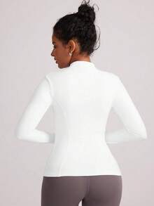 Chaqueta deportiva ajustada para mujer de con agujeros para el pulgar y cuello alto - Blanco - Ver 2