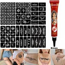 yikexuanli Bộ 3 miếng dán xăm Henna + Khuôn xăm rỗng, Nhiều mẫu, Vẽ nghệ thuật cơ thể, Bộ dụng cụ xăm tạm thời bán vĩnh viễn, Khuôn xăm tự làm, Phù hợp cho hình xăm tạm thời nam/nữ, Trang trí ngày lễ - Nhiều màu - Xem 16