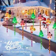 1 Set 6 Stück Solar Weihnachtsgarten Beleuchtung, Solar Weihnachtsmann, Schneemann und Weihnachtsbaum, 8 Beleuchtungsmodi, geeignet für Weihnachtswege, Garten, Rasen, Winterfeiertage, Weihnachtsdekoration