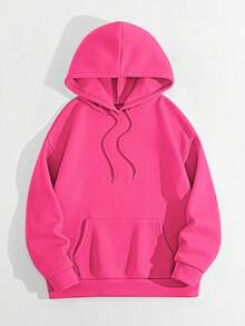 Bright Pink Women's Pullover Sweatshirt With Shiny Star Pattern, Comfortable Polyester Long Sleeve Drawstring Sweatshirt, Suitable For Daily Wear - Hot Pink - View 4