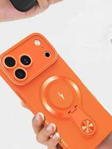 时尚高品质磨砂边 CD 图案磁性手机支架外壳适用于 17 Pro Max、14、16 Pro Max，硅胶全身保护套适用于 15、13、12、11 - 橘色 - 查看 5