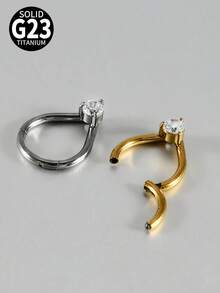 1 件 G23 钛金雕刻氧化锆 16G 鼻中隔环铰链鼻甲环耳屏耳轮耳甲耳环穿孔饰品 - 如圖 - 查看 3