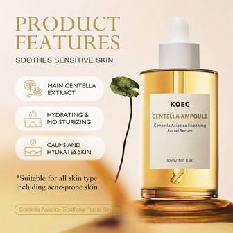 KOEC 积雪草舒缓面部精华液，| 温和呵护敏感肌肤 | 轻盈不粘腻的保湿效果 | 每一滴都蕴含舒缓呵护，强效日常保湿功效