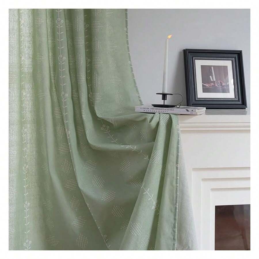 Green Curtains 96 Inch Length, 2 Panels Boho Floral Window Drapes For Bedroom, Semi Sheer Rod Pocket Curtains For Living Room,Farmhouse Window Treatments - 多色196 - 查看 1