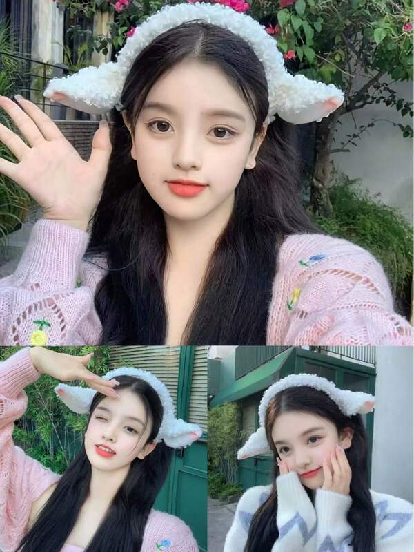 1pc Cute Soft Faux Fur Sheep Ear Headband, Suitable For Party And Washing Face, No Feather Solid Color Headpiece, Fluffy Sheep Ear Headband, Soft Girl Cute Hair Clip, Autumn/Winter Hair Accessory