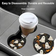 2 件套万圣节鬼魂图案汽车杯垫，用于杯架，2.8 英寸圆形装饰性汽车杯垫，时尚的杯架配件，可保持您的汽车杯架清洁干燥，适用于家庭杯垫和汽车水杯杯垫，适合节日和生日礼物 - 車杯墊 - 查看 5