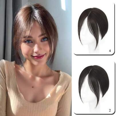 10英寸合成纤维女士假发，带刘海，自然蓬松轻盈，完美遮盖白发和稀疏刘海，发饰