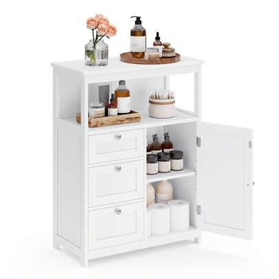 Bathroom Storage Cabinet, Bathroom Storage Unit With 3 Drawers, Bathroom Floor Cabinet Freestanding, Adjustable Shelf, Cloud White Home Bathroom Decor