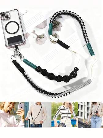 1 stuk verstelbare macramé geweven lange lanyard, handgemaakte telefoonband, universele telefoonketting voor dames, telefoon polsband, nylon telefoon polsband, lange band met kanten koord, verstelbare crossbody telefoonkabel