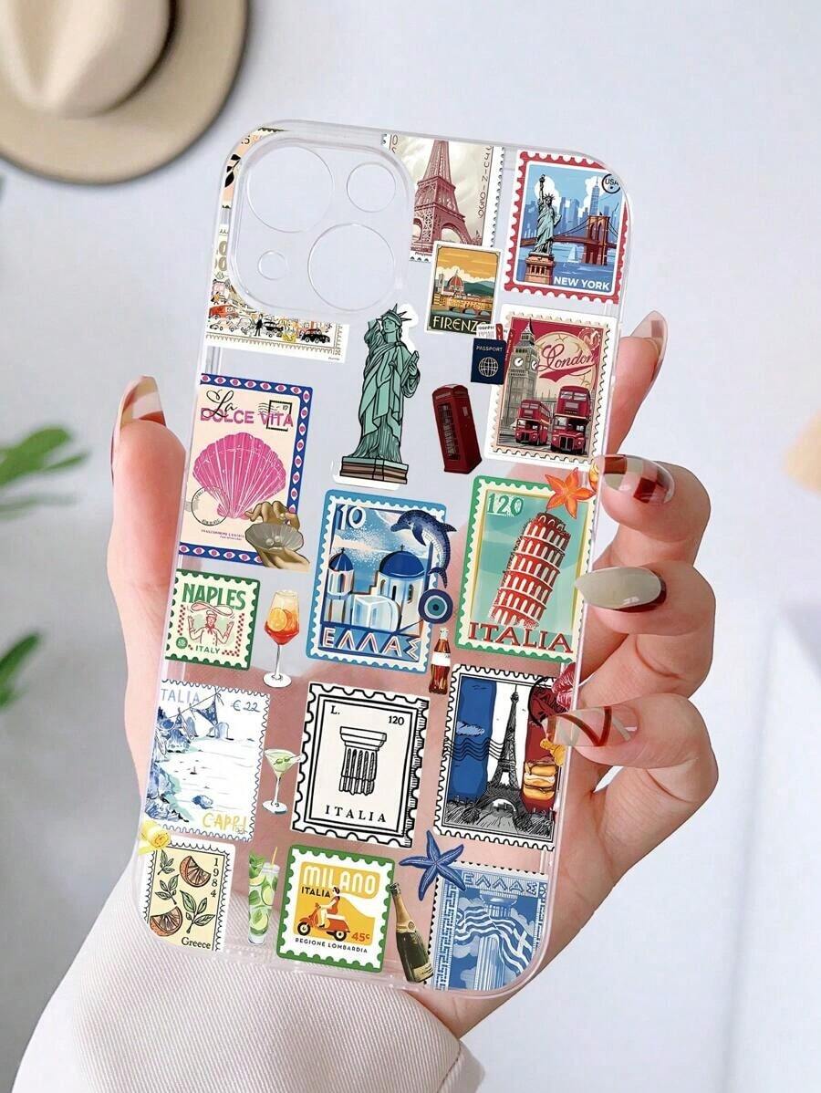 1pc Fashionable Personalized Collage Graphic Design Transparent TPU Anti-Fingerprint Phone Case Suitable For IPhone17/IPhone17 Air/IPhone17 Pro/IPhone17 Pro Max/16 Pro Max/15 Pro Max/14 Pro Max/13 Pro Max/12 Pro Max Soft Shell, Anti-Yellowing - Clear - View 1