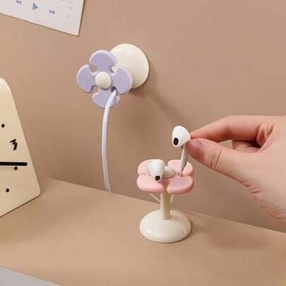 1 件塑料花卉线缆固定器，自粘式桌面电线整理器，易于安装，设计优雅，带桌面数据线管理