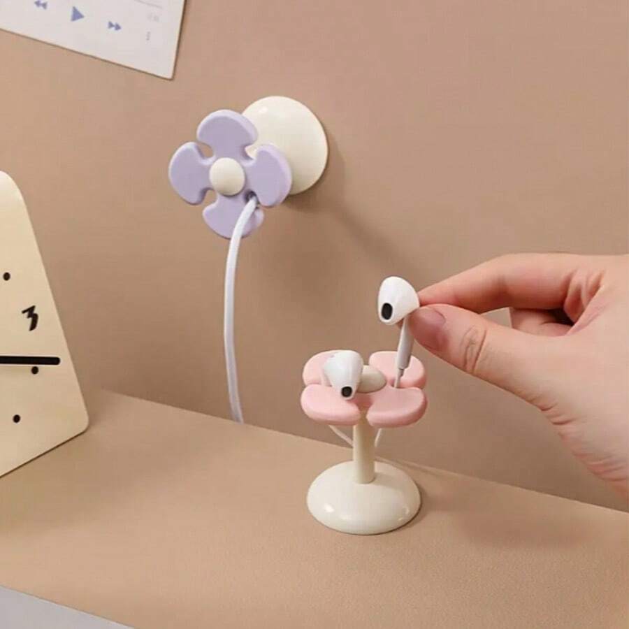 1 Stück Kunststoff Blumen Kabelhalter, selbstklebender Kabelorganizer für den Schreibtisch, einfach zu installieren, elegantes Design, mit Kabelmanagement für den Schreibtisch
