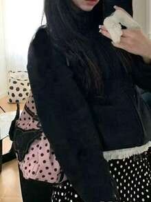 Back To School Polka Dot Wing Design Large Capacity Commuter Tote Bag, Korean Fashion Versatile Shoulder/Crossbody Bag, Daily Backpack , Polka Dot - Pink - View 2