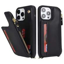 For IPhone 13 Pro Max Wallet Case With Card Holder For Women,For IPhone 12 Pro Max Case With Strap,Crossbody And Wristlet Zipper Pocket Phone Cover-Black{"Color_name":"L5-Black"} - 多色24 - 查看 6