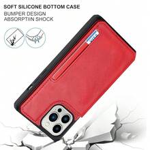 Compatible With IPhone 13 Pro Max Case With Card Holder, Wallet Phone Case For Women Men, Stand And Strap,Leather Shockproof Protective Cover- Red{"Color_name":"A-Red"} - 多色25 - View 5