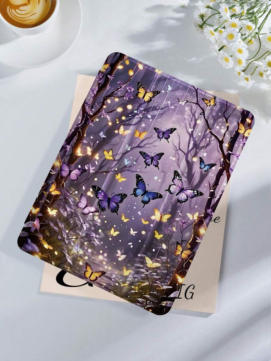 Ốp lưng bảo vệ máy tính bảng họa tiết rừng bướm hình đèn ngủ Dreamy, tương thích với iPad 9.7/10.2/10.5/10.9/12.9/Pro 11, thế hệ thứ 10, tương thích với Samsung Galaxy Tab S6 Lite 10.4 inch, tương thích với Kindle Paperwhite thế hệ thứ 12 năm 2024, Kindle (thế hệ thứ 11) ra mắt năm 2022, bảo vệ chống rơi mềm mại, chân đế thông minh/tự động đánh thức/ngủ
