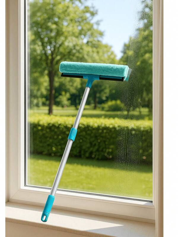 Limpador de vidros 2 em 1 com cabo de ferro extensível – rodo de janela ajustável de 68 a 120 cm para uso doméstico, no escritório e no carro