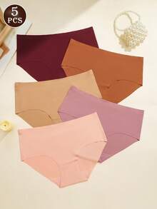 5pcs/Pack Women's Seamless Soft Breathable Bikini Briefs, Solid Color Comfortable Stretchy Panties, Suitable For Intimate Wear And Daily Use - Multicolor - View 3