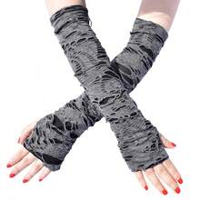 HeiBai Xiong Black Arm Warmers Grunge Gloves Fingerless Goth Rock Arm Sleeve For Women Or Men{"Color_name":"AltGrungeEmoLongGloves"} - 多色10 - 查看 1