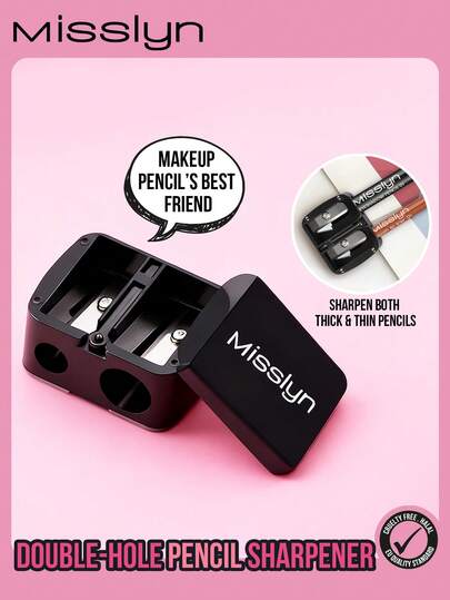  MISSLYN-Double-Hole Pencil Sharpener, Creative Design, Unique Style, Double-Hole Sharpener, Cosmetic Pencil Sharpener, Eyeliner, Lip Liner, Makeup Tool, For Cosmetics, Compact & Portable, Easy To Use, Easy To Clean, Sharp Blade, Smooth Sharpening