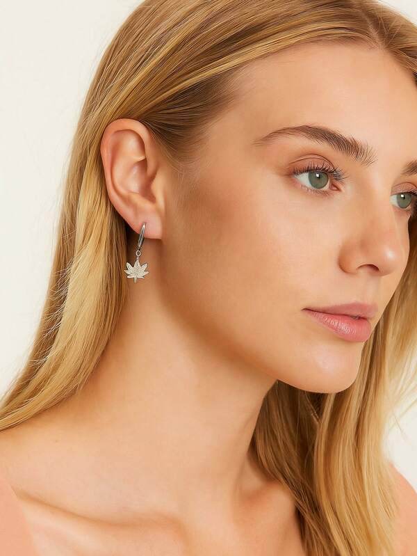 Zirconia Inlaid Maple Leaf Earrings For Women