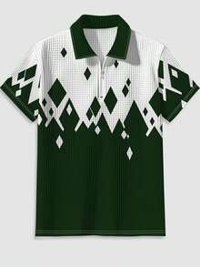 Áo thun polo tay ngắn in họa tiết kim cương 3D thoải mái cho nam, công sở, chơi golf, hoạt động ngoài trời, mùa hè - màu xanh lá - Xem 6